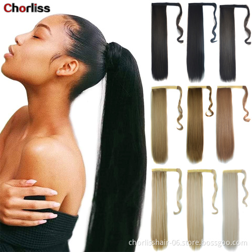 Wholesale ombre Long Straight  Clip in Wrap Around ponytail Hair Extensions Synthetic Fiber Hairpiece Ponytail for Woman
